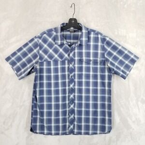 Outdoor‎ Research Shirt Men Large Blue Plaid Riff UPF Cotton Blend Short Sleeve